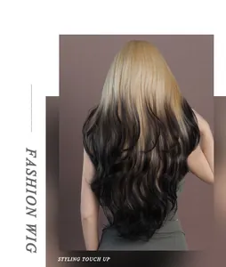 Detailed back view of long wavy blonde ombre wig with natural gradient texture