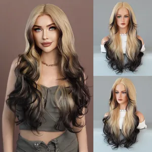 Ombre Blonde Body Wave Lace Front Synthetic Wig For Women Long Wavy Heat Resistant High Temperature Fiber Fashion Hair