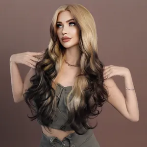 Ombre blonde body wavy 13x4 lace front wig with long synthetic curls for women