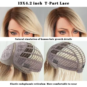 Detailed 13x4.2 T-part lace wig structure with breathable elastic mesh and natural hairline