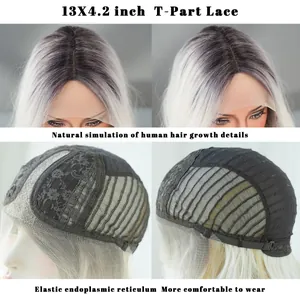 Detail view of 13x4.2 inch T-part lace and breathable elastic wig cap structure