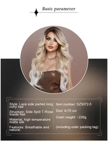 Detail of T-Rose inner net structure and high temperature matte silk on long curly wig