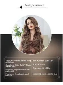 Detailed spec sheet for a 70cm mocha brown T-part lace wig with breathable rose net