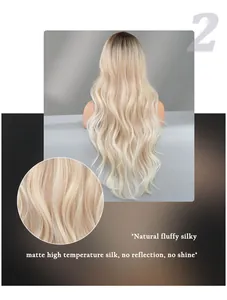 Detailed macro view of matte high temperature ombre blonde long wavy synthetic lace wig
