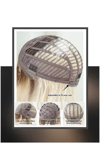 Detail view of champagne gold lace wig interior with adjustable straps and rose net