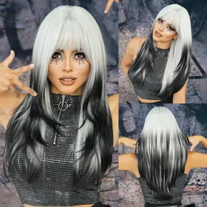 Peluca Sintética Larga Lisa Con Flequillo Resistente Al Calor Extensión De Cabello En Capas Ombre Para Mujer Cosplay Fiesta Uso Diario