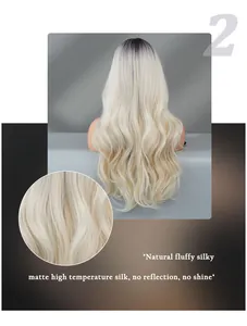 Close-up of blonde wavy synthetic wig fibers showing natural matte texture and ombre finish