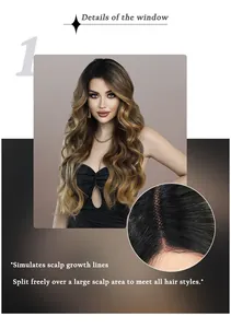 Detail showing the simulated scalp growth lines and natural partition of the ombre wig
