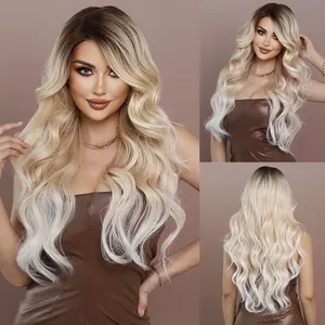 Long Wave Synthetic Lace Front Wig For Women Ombre Blonde Heat Resistant Matte Fiber Daily Party Fashion Hair Wig