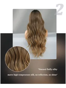 Detailed texture of matte high temperature silk on long wavy red-brown gradient lace wig