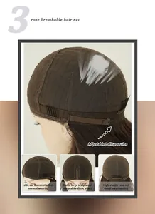 Detail of breathable rose hair net on T-Part lace wig with adjustable straps and mesh