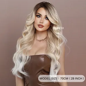 28 inch ombre champagne gold long wavy lace wig with dark roots for women