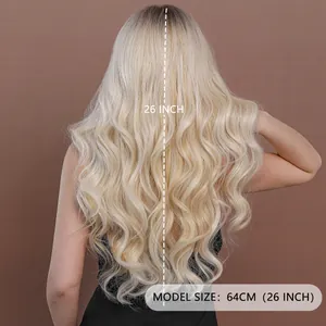 26 inch blonde wavy lace wig for women with long middle part and natural curls