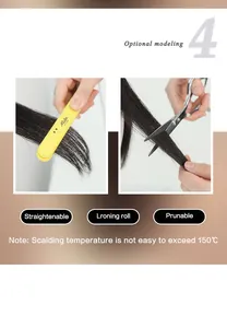Detailed view showing T-Part lace wig can be straightened, curled, and pruned up to 150°C