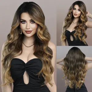 Long Wavy Ombre Synthetic Lace Front Wig For Women Side Part Heat Resistant Natural Looking Daily Party Fashion Hair Wig