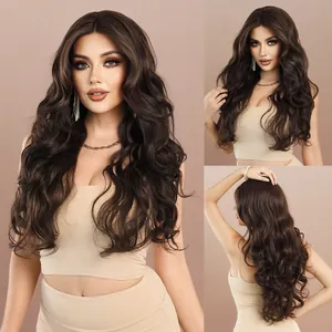 Long Wavy Black Tea T-Part Lace Wig For Women High Temperature Synthetic Fiber Heat Resistant Natural Looking Daily Party Fashion Hair Extensions