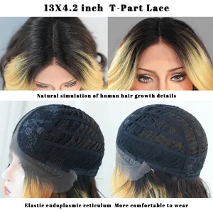 Detail of 13x4.2 T-part lace wig cap with ombre blonde curls and realistic hairline