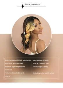 Detail of Rose Intranet inner mesh and dimensions for long straight wig with golden highlights
