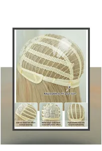 Détail du bonnet intérieur en filet rose respirant avec sangles réglables pour perruque