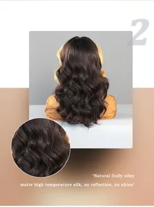 Detail of matte high temperature silk hair showing long wavy curls from the back view