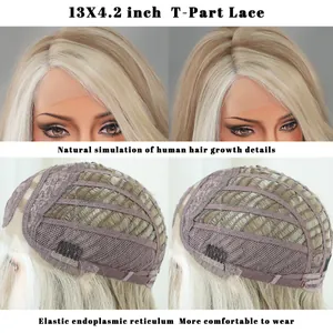 Detail of 13x4.2 inch T-part lace wig structure with breathable elastic mesh cap