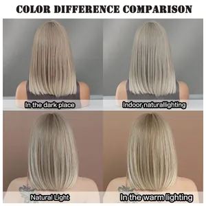 Lace front bob wig color comparison in dark, indoor, outdoor, and warm lighting
