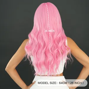 26 inch long wavy pink hair wig for women with smooth texture and soft waves back view