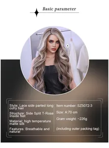 Detailed product specifications for the 70cm wavy T-part lace synthetic blonde wig