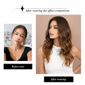 Long wavy ombre brown wig for women with center part and natural synthetic hair