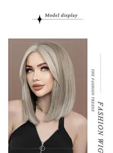 Detailed view of blonde bob lace front wig with natural scalp parting on a model