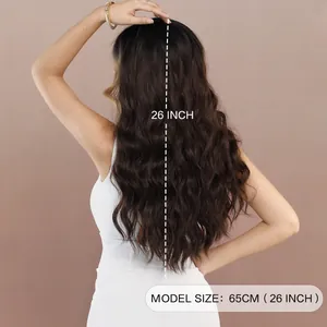 Brown ombre long wavy synthetic lace wig for women with 26 inch length highlighted