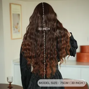 30 inch long auburn water wave wig for women with realistic brown synthetic fiber curls