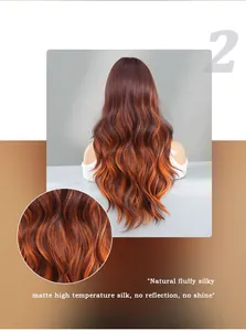 Macro detail of silky flame orange highlights on long wavy synthetic hair fibers