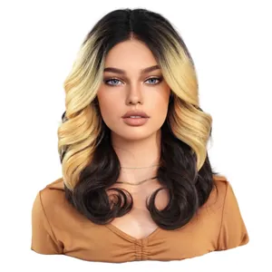 Lace front curly wig with ombre honey blonde highlights and middle part for women