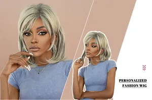 Dual view of layered ash blonde wig with dark roots and natural gradient finish