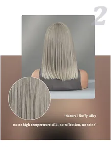 Detailed texture of matte high temperature silk on a light ash blonde bob wig