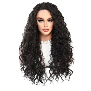 Parrucca lace lunga marrone con riccioli ondulati voluminosi presentata su un modello