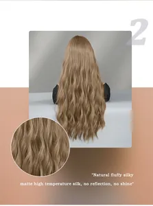Close-up of matte high temperature silk long wavy wig showing silky fiber texture
