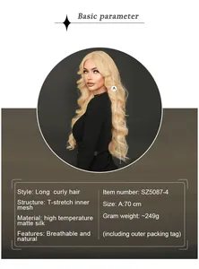 Detail specifications of 70cm platinum blonde long curly lace front wig with matte silk