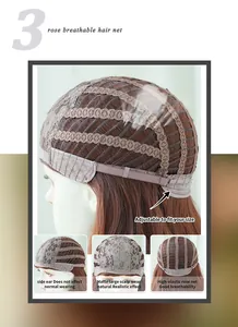 Detail of breathable rose net structure with adjustable straps for brown wavy wig
