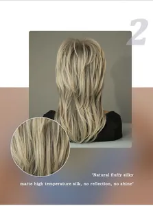 Macro shot of high-quality matte synthetic fiber textures and layered ash blonde wig hair