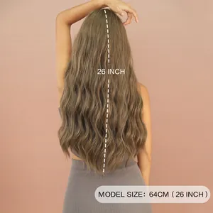 Back view of 26 inch long wavy ash brown synthetic hair wig for women