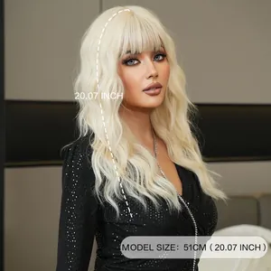 Parrucca biondo platino mossa altezza spalle con frangia lunga 51 cm per cosplay