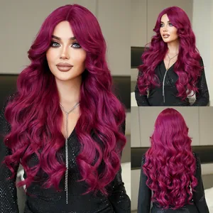 Perruque Synthétique Longue Ondulée pour Femme Résistante à la Chaleur Partie en T Ombrée Colorée Postiche pour Mode Quotidienne Fête