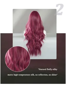 Detail of matte high-temperature purple wavy wig fibers showing silky texture