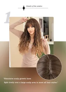 Detail showing the realistic scalp and parting on this deep wave ombre brown wig