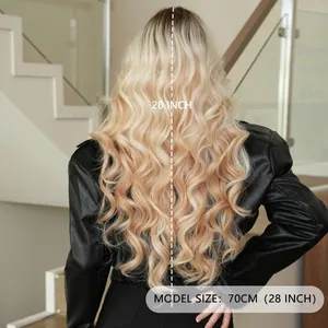 28 inch platinum blonde wavy lace front wig with long voluminous curls for women