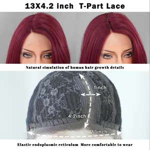 Vue intérieure du bonnet de perruque T-part montrant la structure bordeaux 13x4,2 pouces