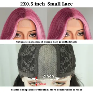 Detail of 2x0.5 inch small lace front wig with natural hairline and elastic mesh base
