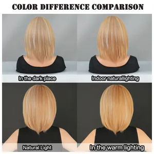 Comparaison de couleur de perruque bob blonde sous diverses lumières